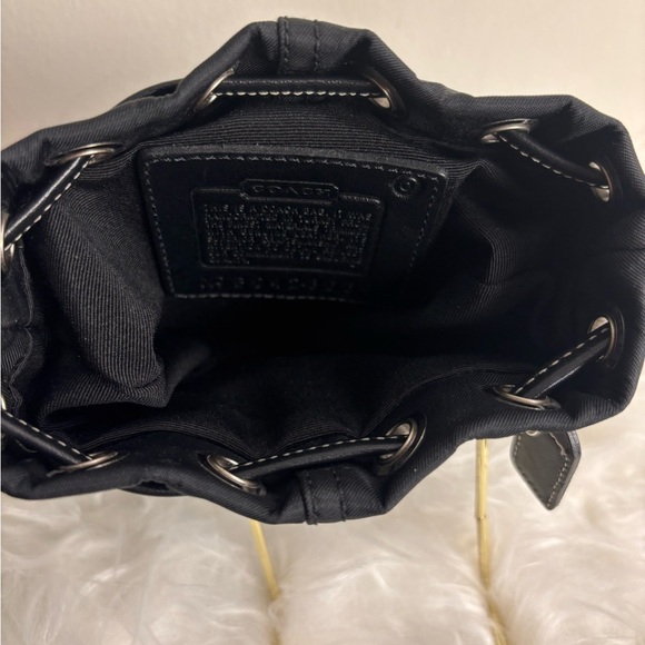 COACH Mini Drawstring Signature Nylon & Leather Coin Pouch Purse - Picture 7 of 9